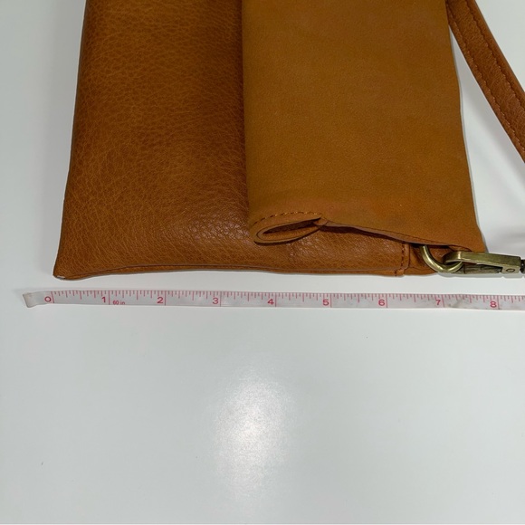 Anthropologie Foldover Crossbody Bag Purse Faux Leather Suede Brown 12.5" x 8" - Picture 13 of 15